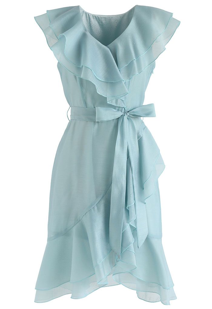 Tiered Ruffle Asymmetric Sleeveless Dress