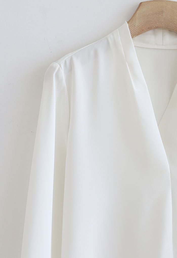 Sleek V-Neck Smock Top in White - Retro, Indie and Unique Fashion