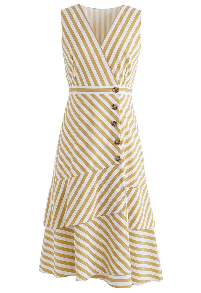 Stripe Print Buttoned Sleeveless Dress