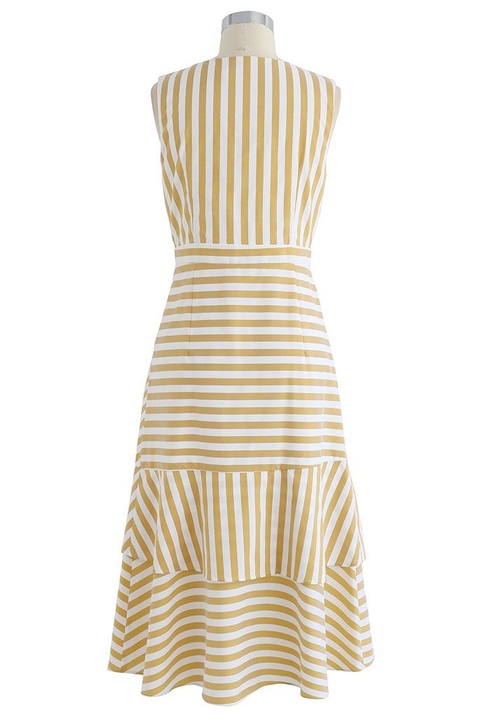 Stripe Print Buttoned Sleeveless Dress