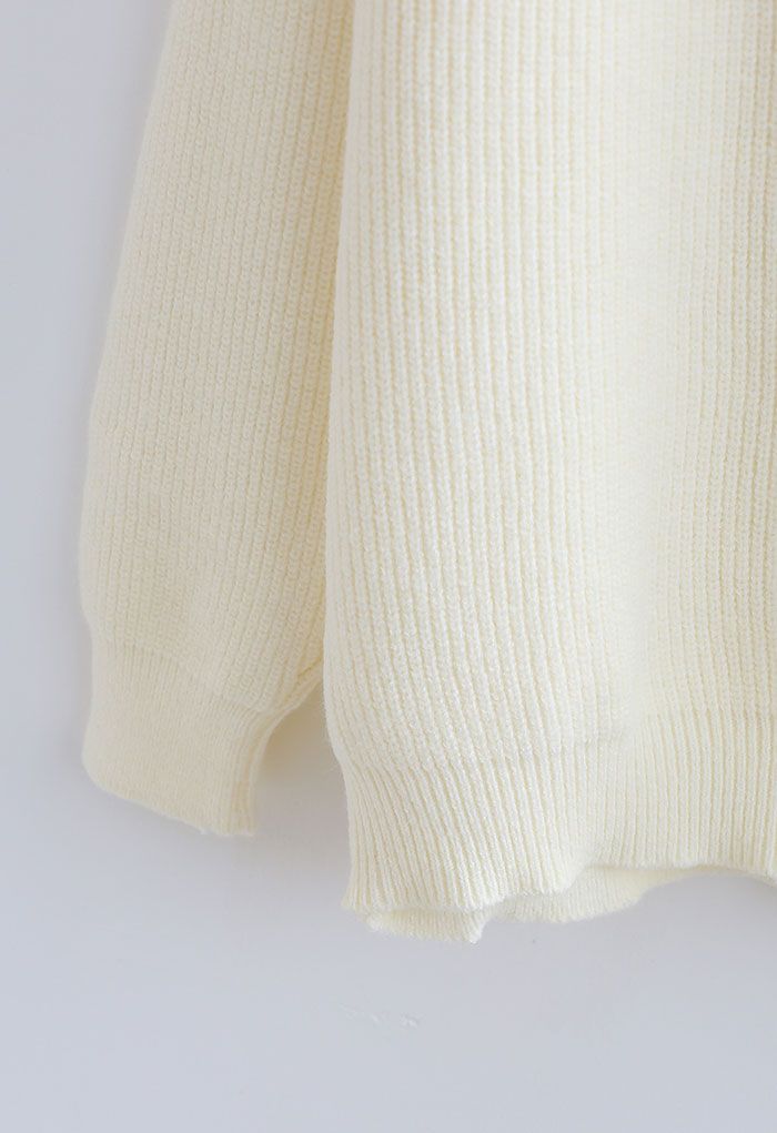 High Zipper Collar Knit Sweater in Cream