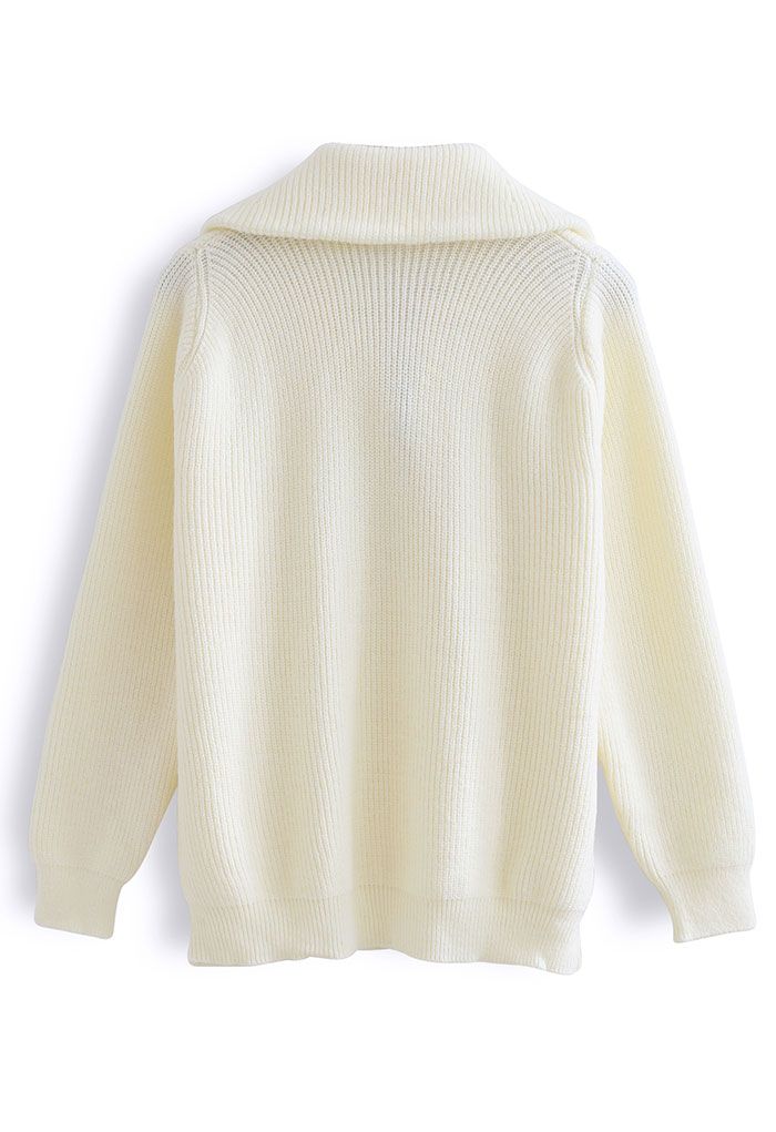 High Zipper Collar Knit Sweater in Cream