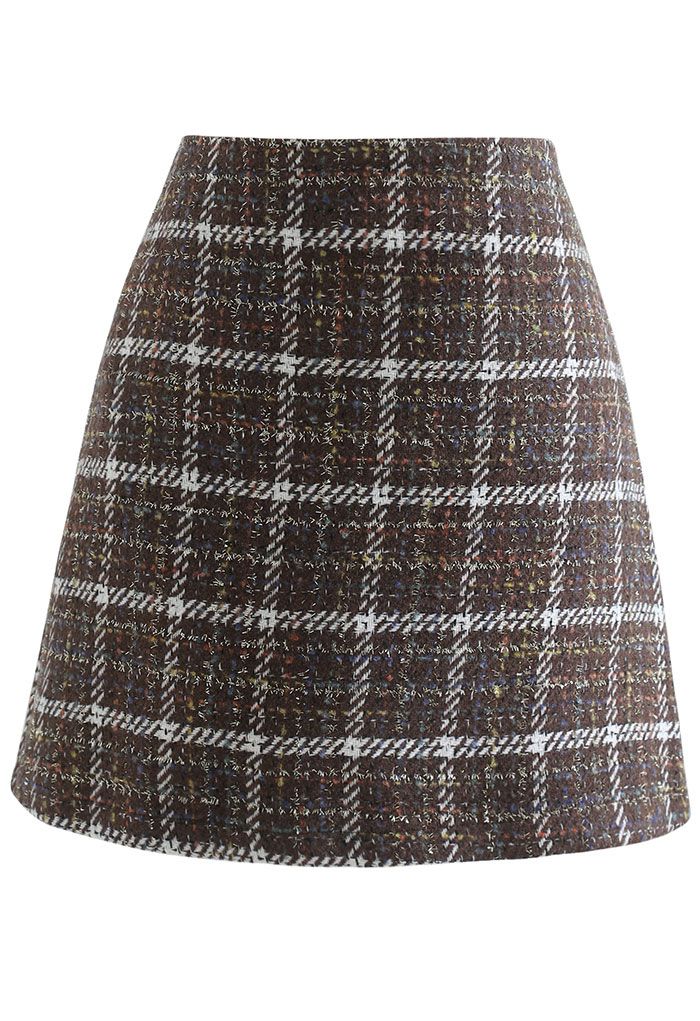 Plaid Fringed Wool-Blend Mini Skirt