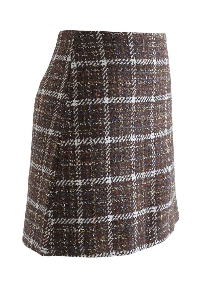 Plaid Fringed Wool-Blend Mini Skirt - Retro, Indie and Unique Fashion