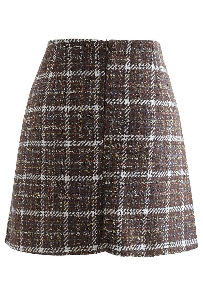 Plaid Fringed Wool-Blend Mini Skirt