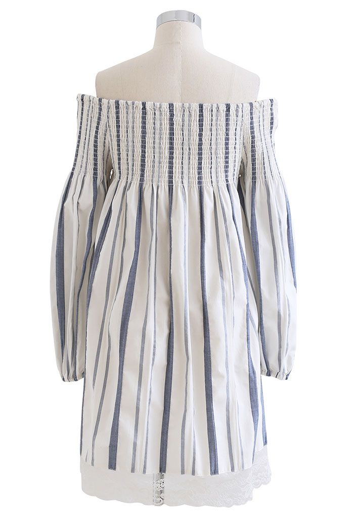 Off-Shoulder Striped Shirred Dress