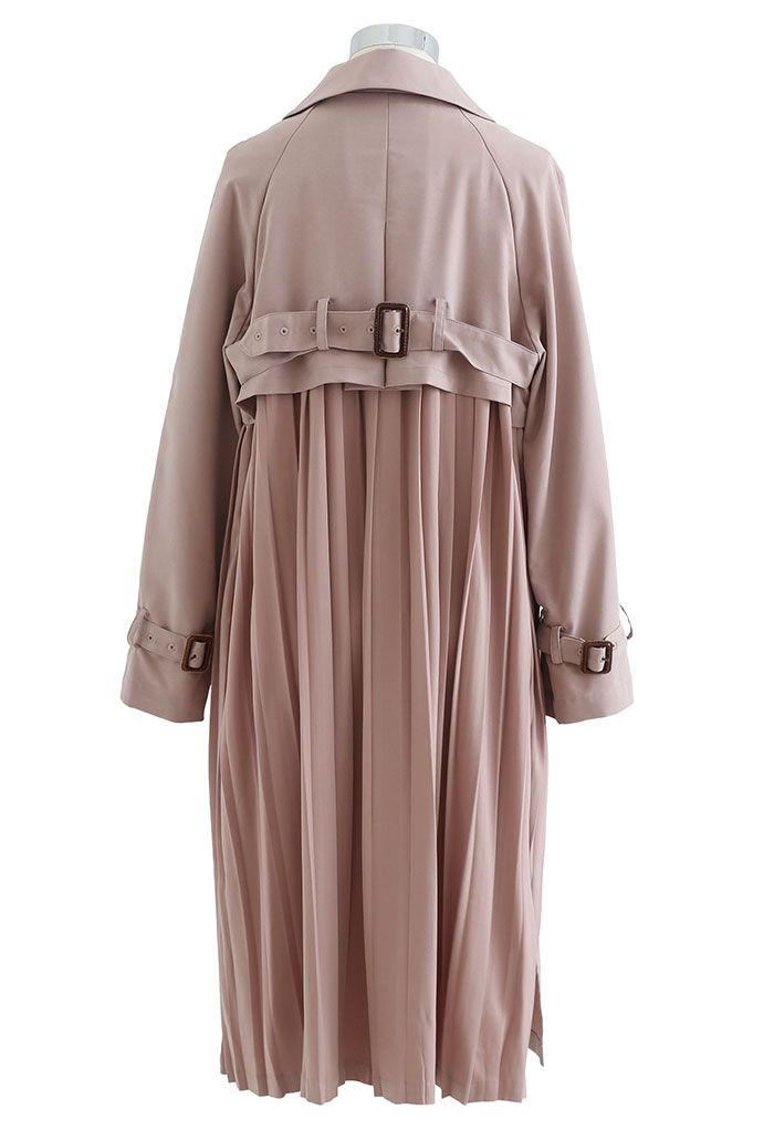 Pleated Back Double-Breasted Trench Coat