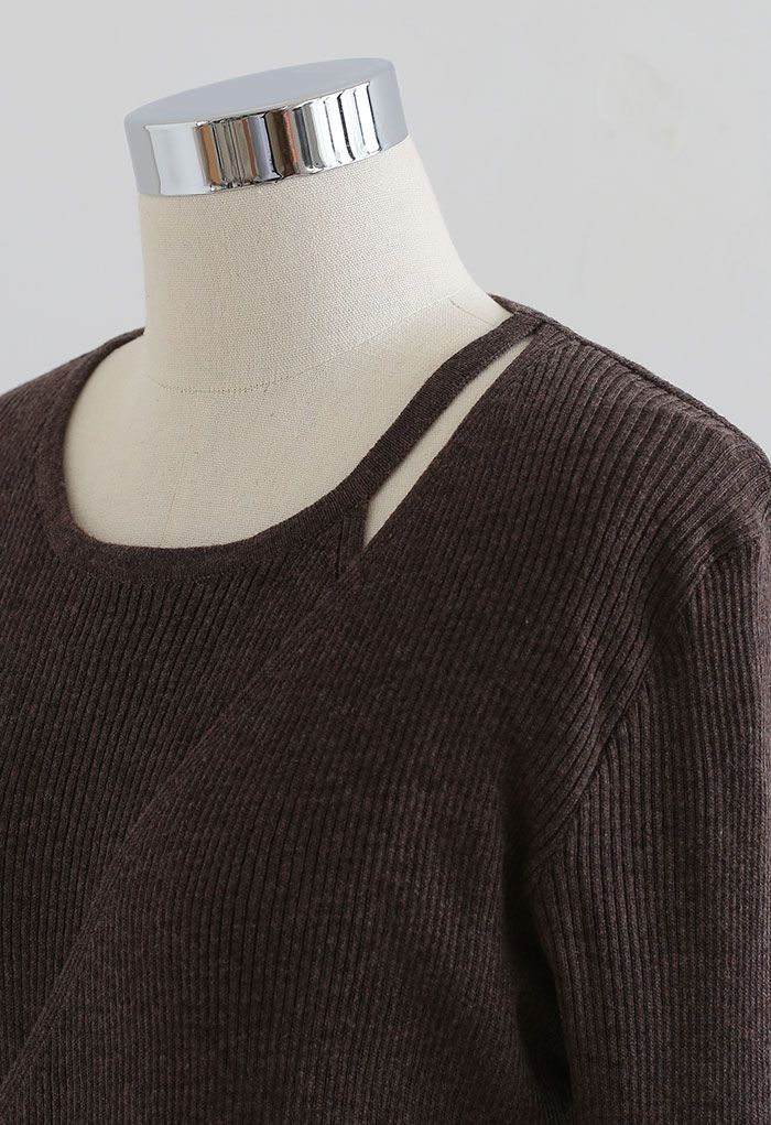 Button Wrapped Knit Top in Brown - Retro, Indie and Unique Fashion