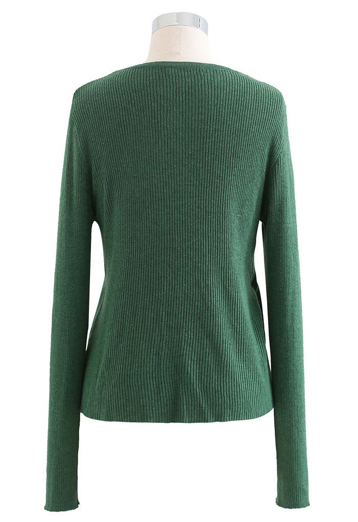 Button Wrapped Knit Top in Green - Retro, Indie and Unique Fashion