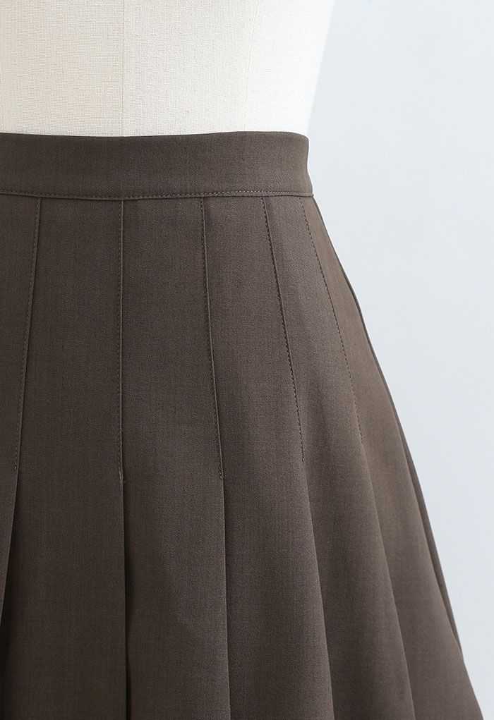 High Waist Pleated Mini Skirt in Brown - Retro, Indie and Unique Fashion