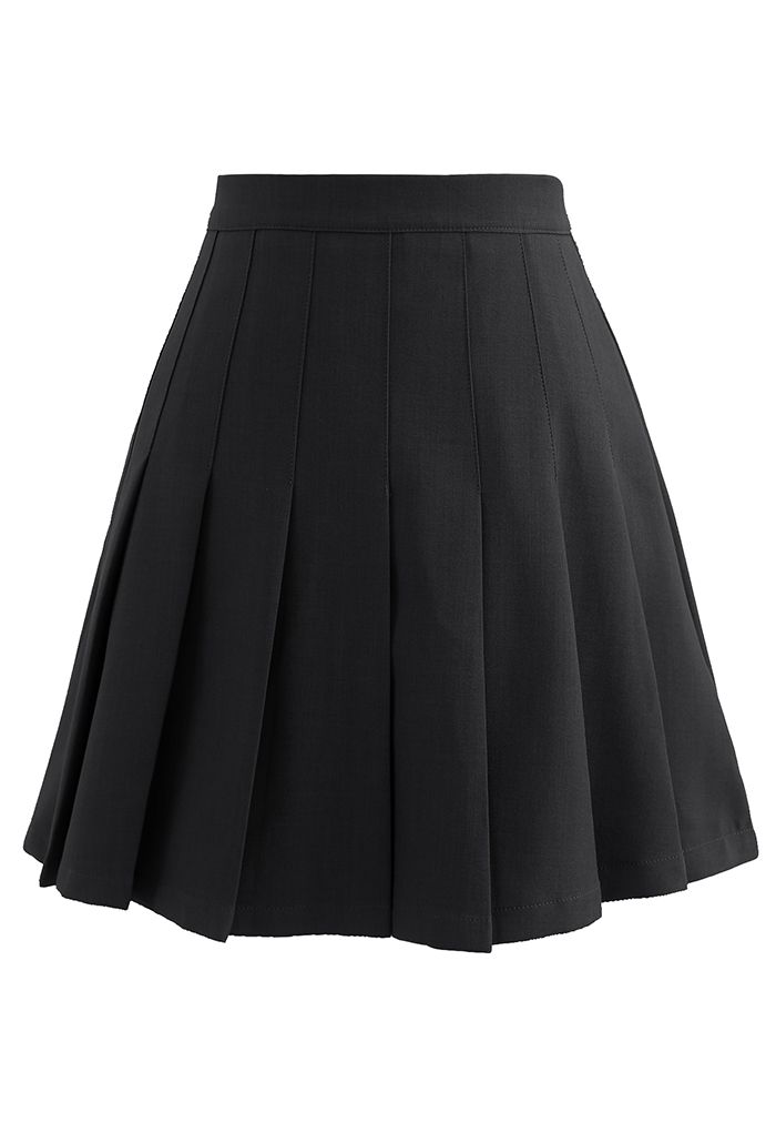 High Waist Pleated Hem Skirt  Black pleated skirt, Skirts, Pleated skirt