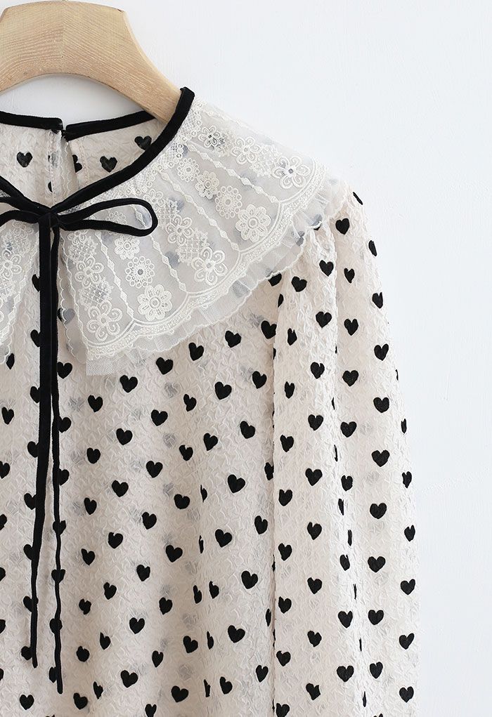 Full of Love Peter-Pan Collar Embossed Sheer Top