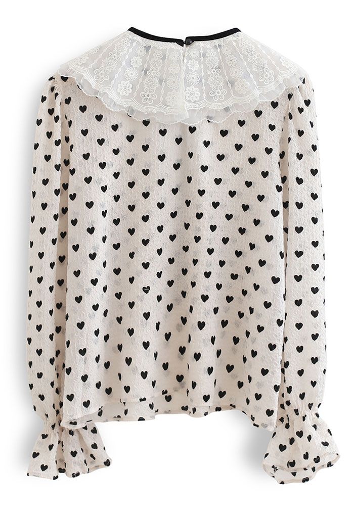 Full of Love Peter-Pan Collar Embossed Sheer Top