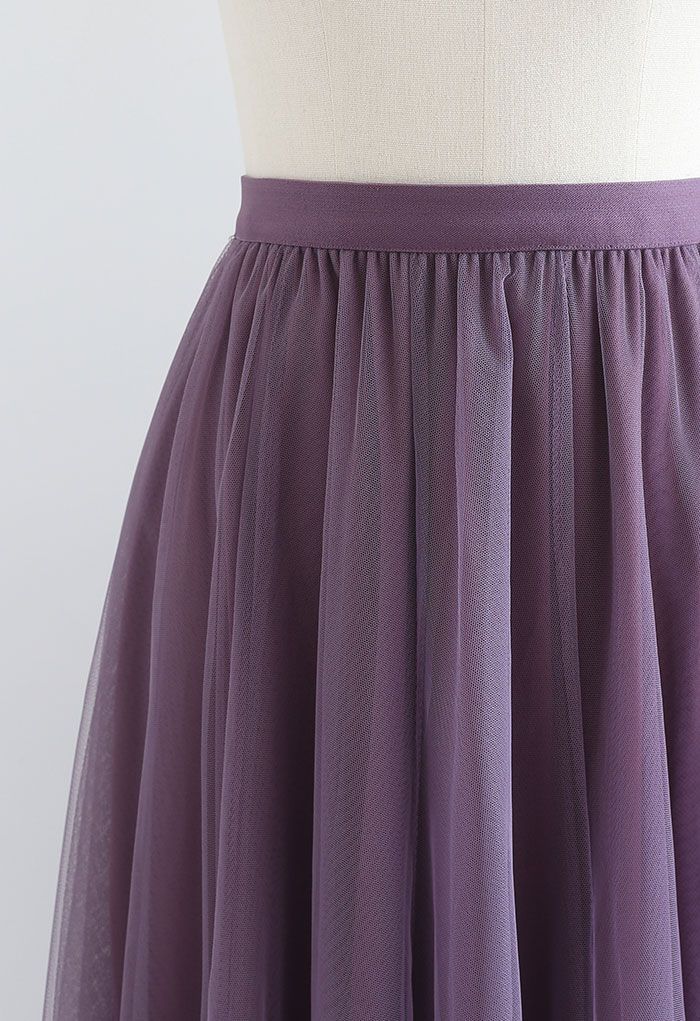 Nia Tulle Waterfall Maxi Skirt in Mauve