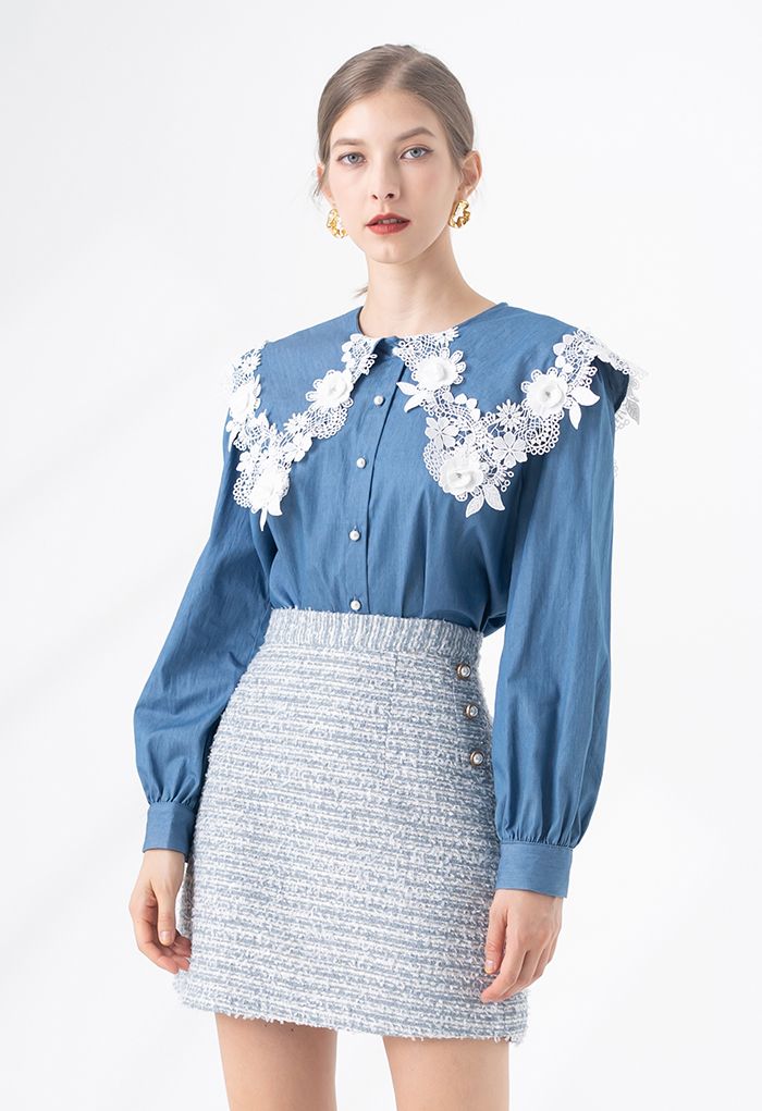 Lace Applique Peter-Pan Collar Chambray Shirt - Retro, Indie and Unique ...