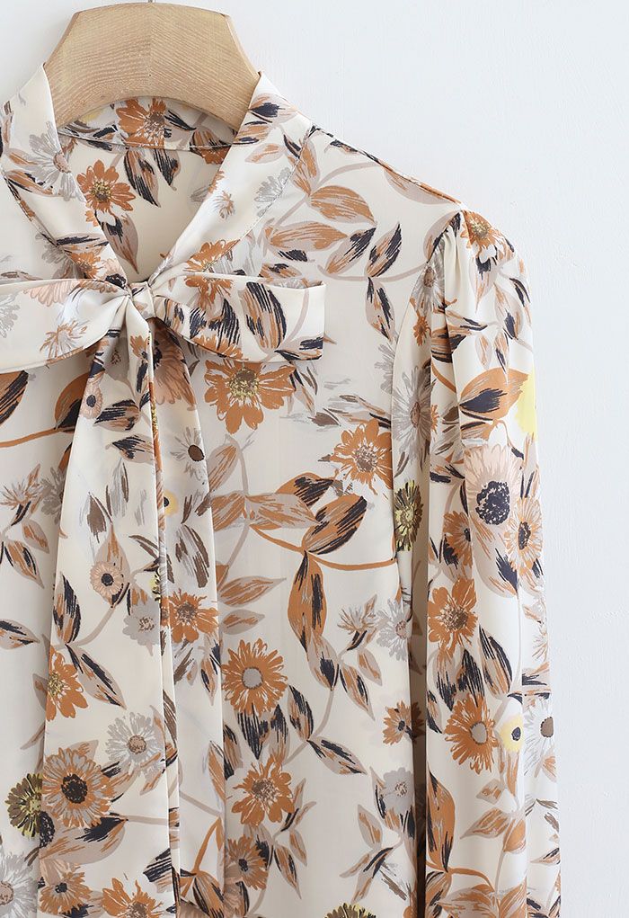 Daisy Print Button Down Satin Top in Cream - Retro, Indie and Unique ...