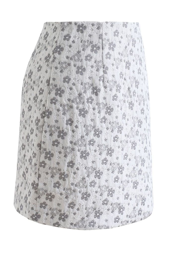 Floret Jacquard Mini Bud Skirt in Grey - Retro, Indie and Unique Fashion