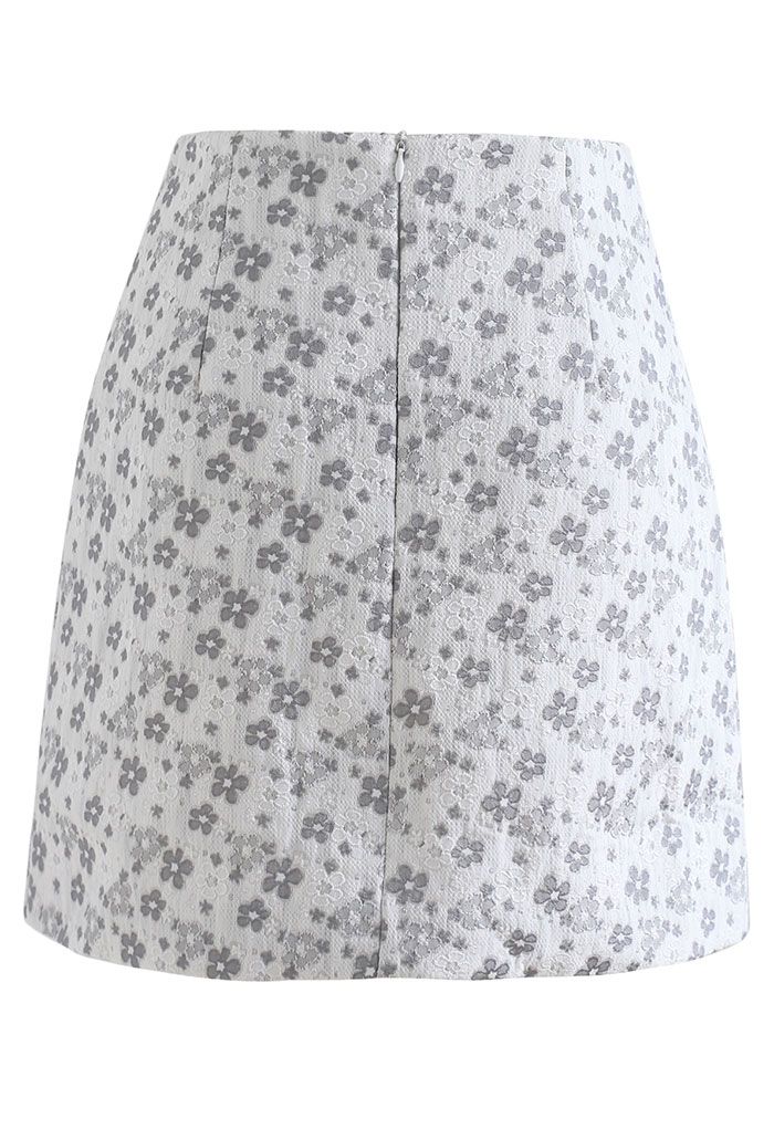 Floret Jacquard Mini Bud Skirt in Grey - Retro, Indie and Unique Fashion