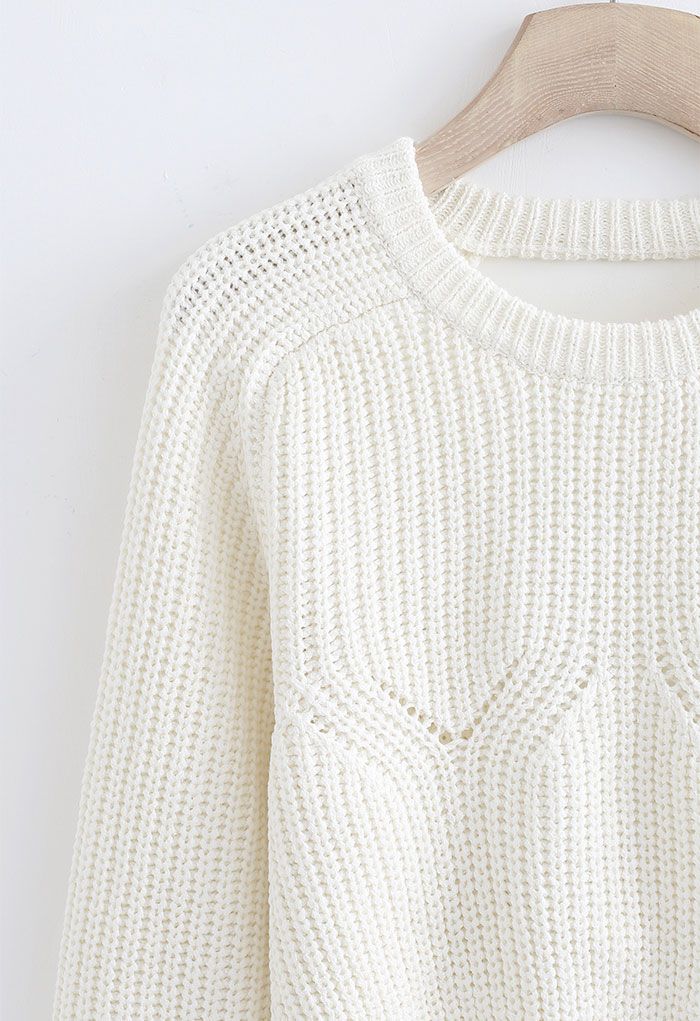 Open Back Tie Bow Crop Rib Knit Sweater in White - Retro, Indie and ...
