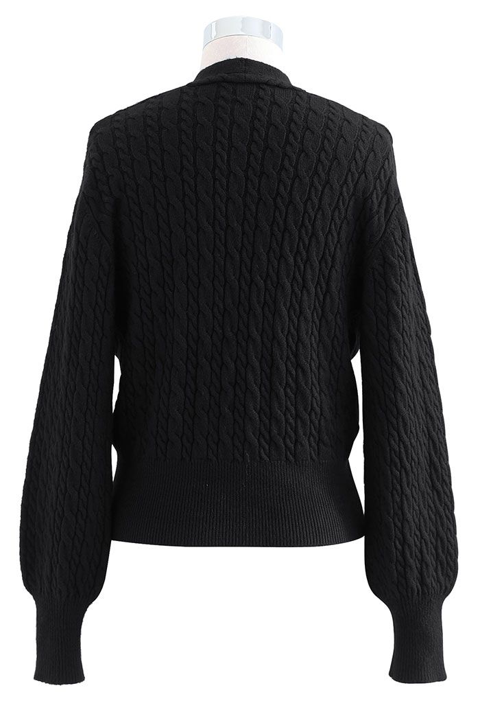 Cable Knit Wrap Front Crop Sweater in Black - Retro, Indie and Unique ...