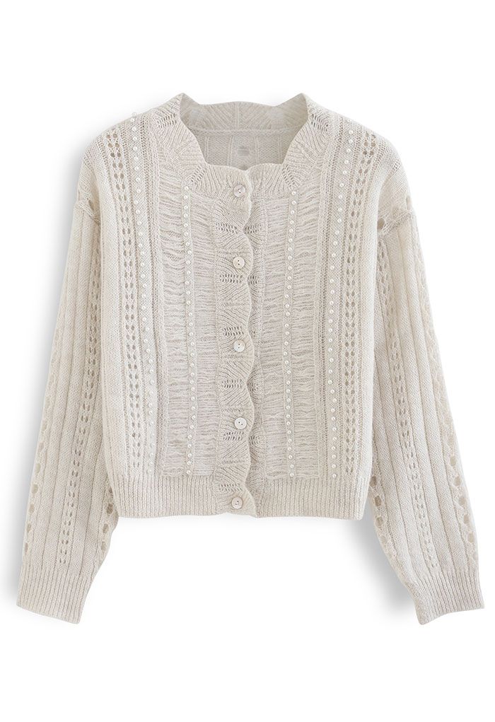 Pearly Hollow Out Knit Buttoned Top in Sand - Retro, Indie and Unique ...