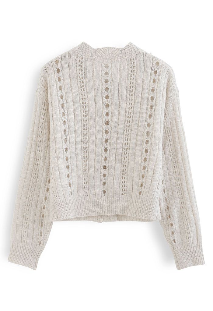 Pearly Hollow Out Knit Buttoned Top in Sand - Retro, Indie and Unique ...