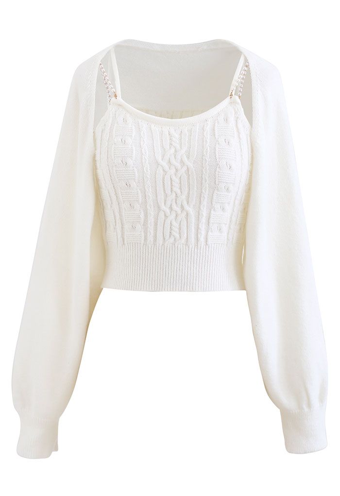 Cropped Braid Knit Cami Top and Sweater Sleeve Set in White - Retro, Indie  and Unique Fashion