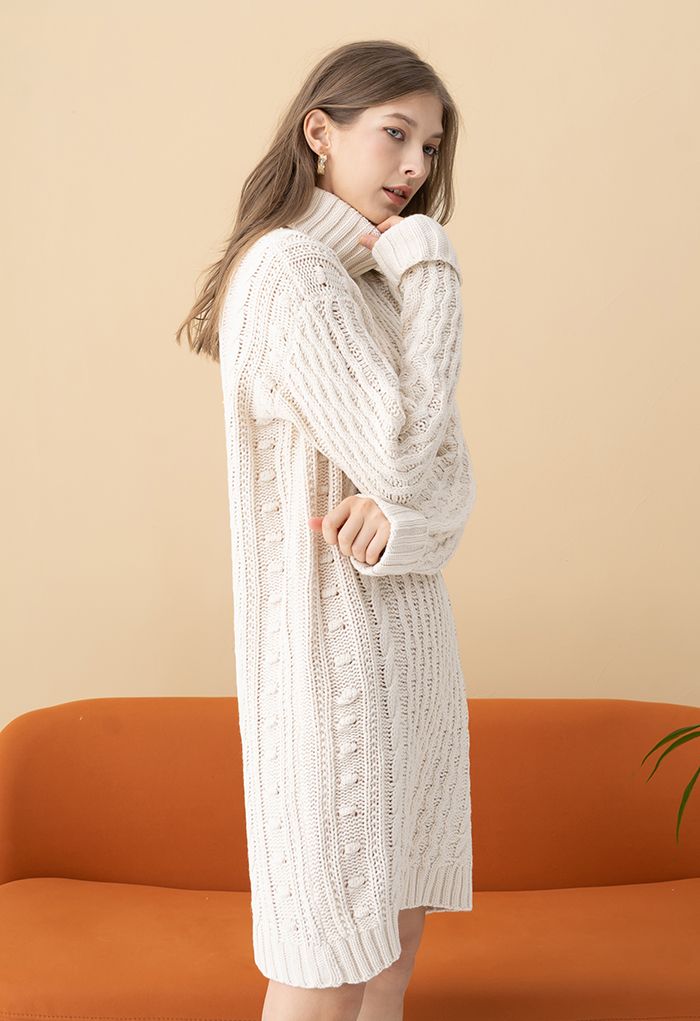Cable-knit wool-blend turtleneck maxi dress