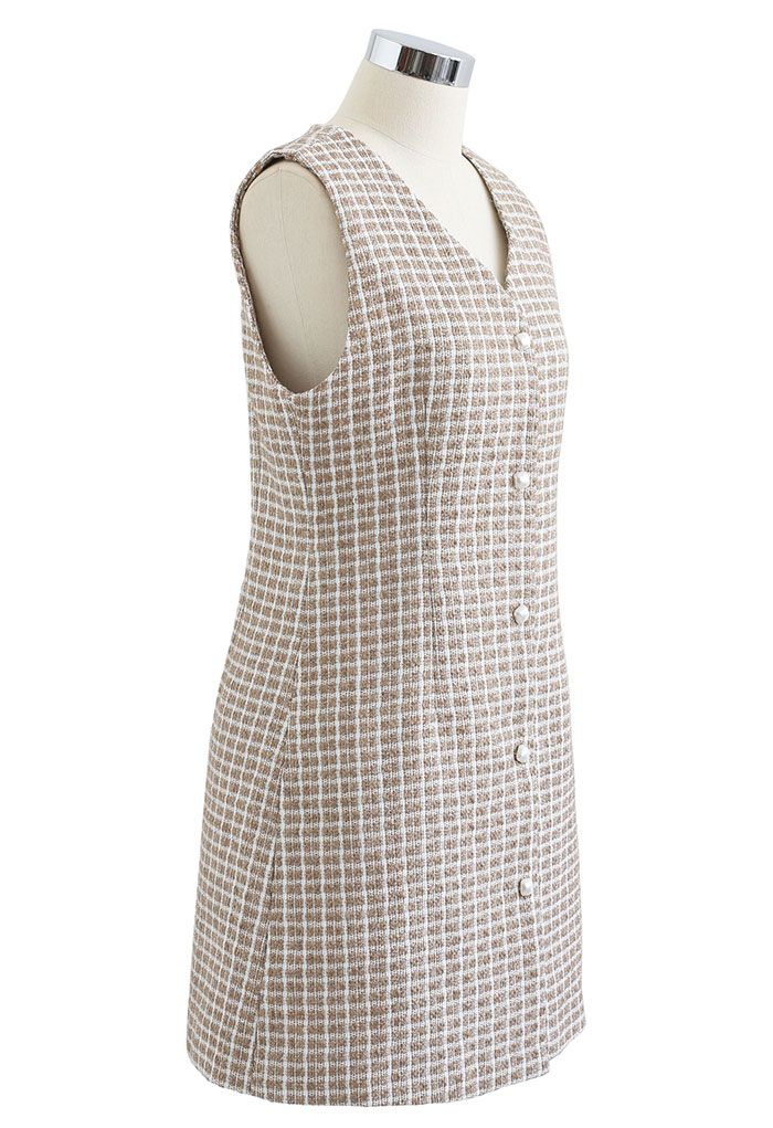 Shop Button tab waist lurex tweed dress