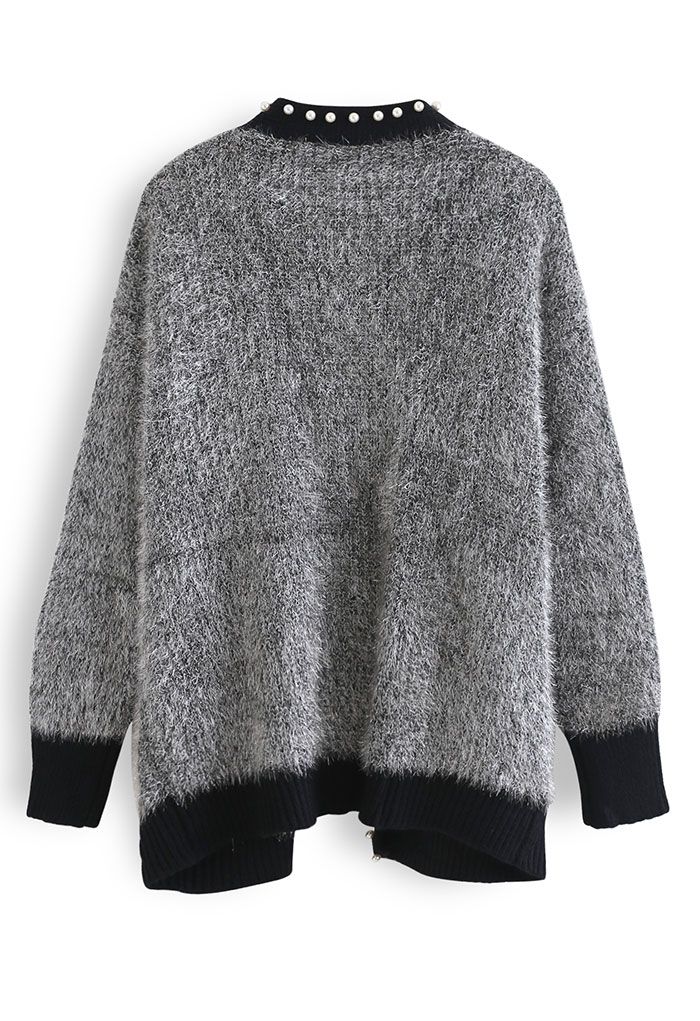 Shimmer Fuzzy Knit Pearly Cardigan in Grey - Retro, Indie and Unique ...