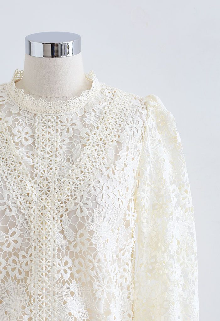 Clover Crochet High Neck Top in Cream - Retro, Indie and Unique Fashion