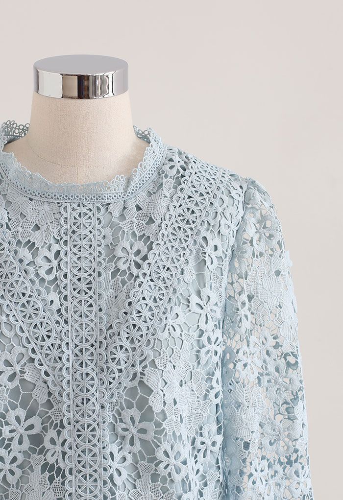 Clover Crochet High Neck Top in Blue - Retro, Indie and Unique Fashion