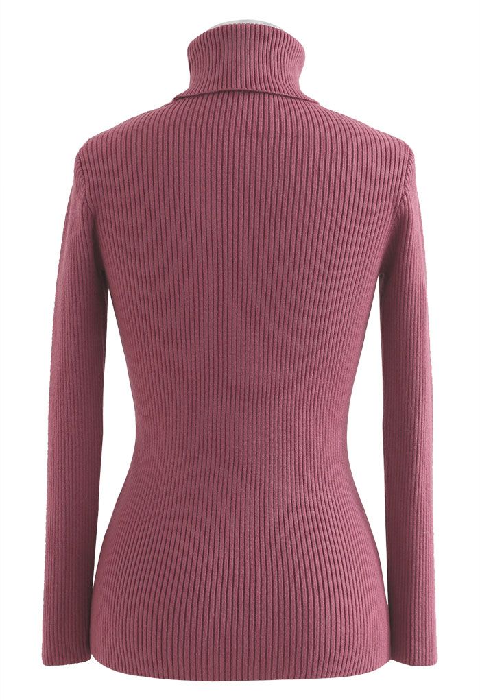 Turtleneck Ribbed Fitted Knit Top in Berry - Retro, Indie and Unique ...