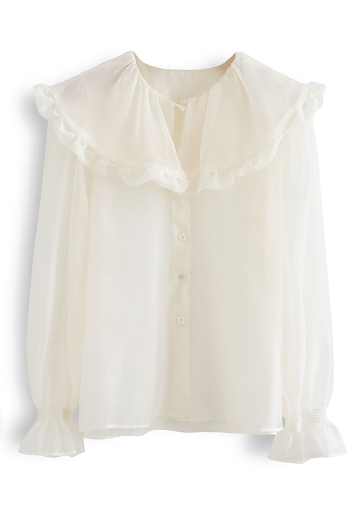Exaggerated Peter-Pan Collar Sheer Shirt in Cream - Retro, Indie and ...