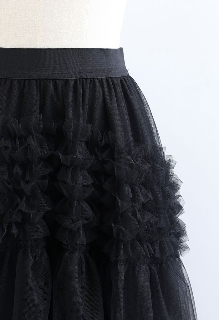 Tiered Mesh Skirt Black 