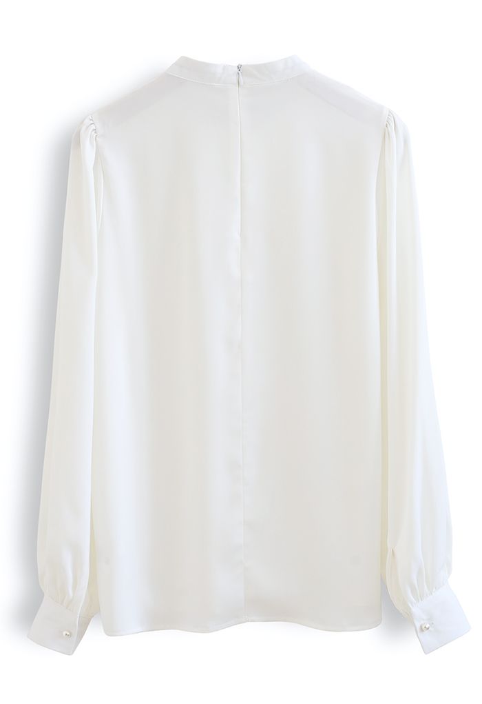 Pearl Embellished Mock Neck Satin Top in White - Retro, Indie and ...