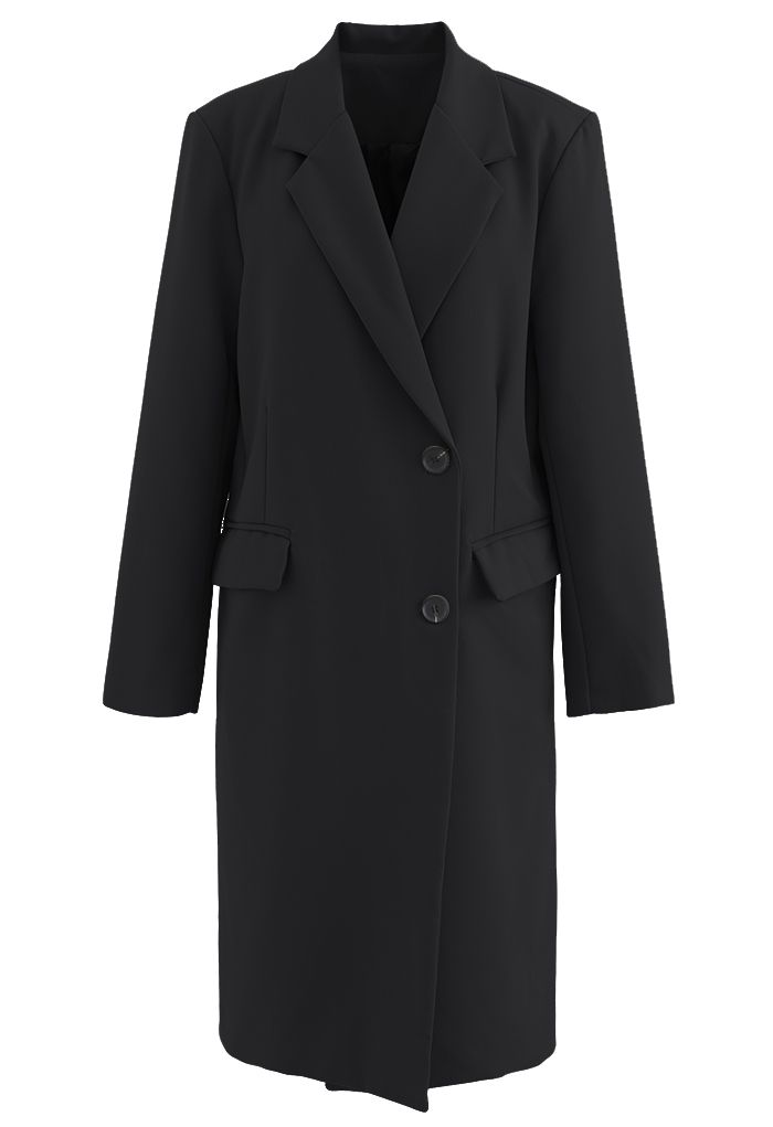 Single-Breasted Pocket Longline Coat in Black - Retro, Indie and Unique ...
