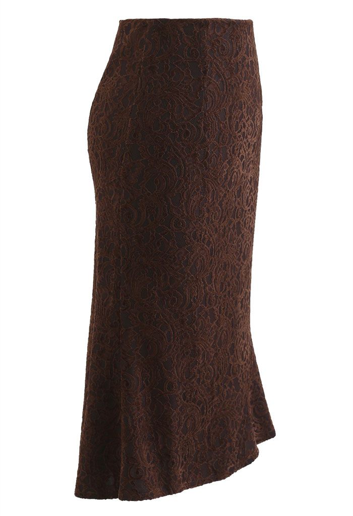Velvet Lace Up Dress in Brown Knitted Velvet