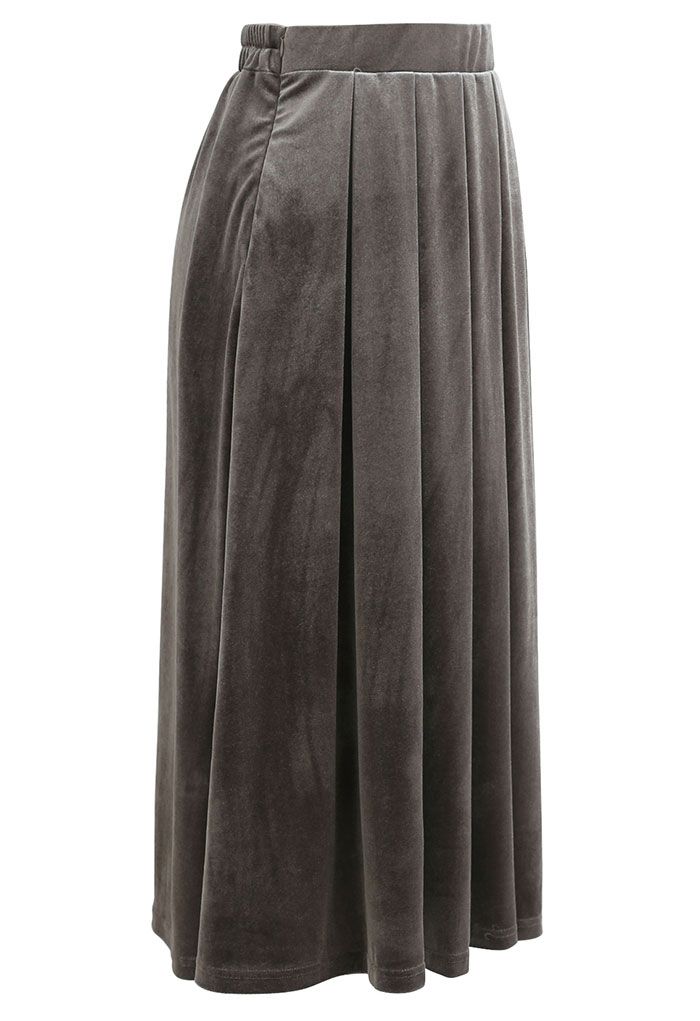 Velvet Sheen Pleated Midi Skirt in Grey - Retro, Indie and Unique Fashion