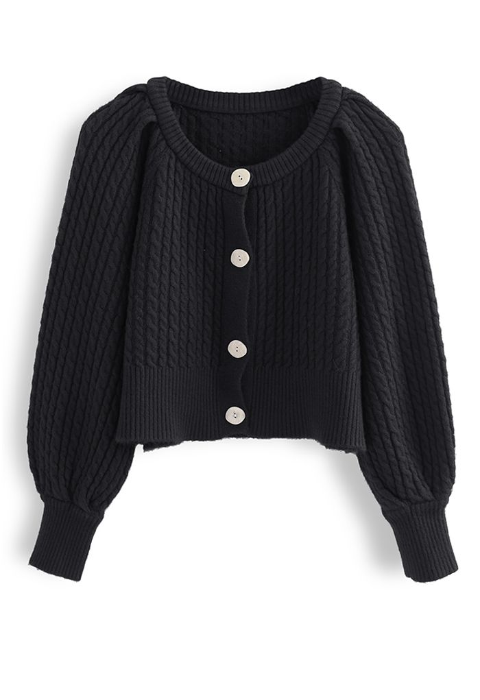 Braid Knit Button Down Crop Cardigan in Black - Retro, Indie and Unique ...