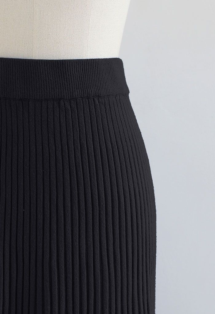 Side Vent High Waist Knit Skirt in Black - Retro, Indie and Unique Fashion