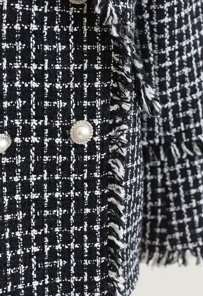 Tassel Edge Check Tweed Blazer in Black - Retro, Indie and Unique Fashion