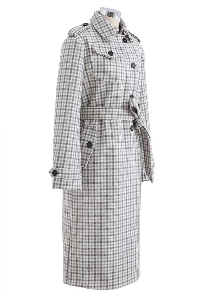 Wool-Blend Check Buttoned Longline Coat - Retro, Indie and Unique Fashion