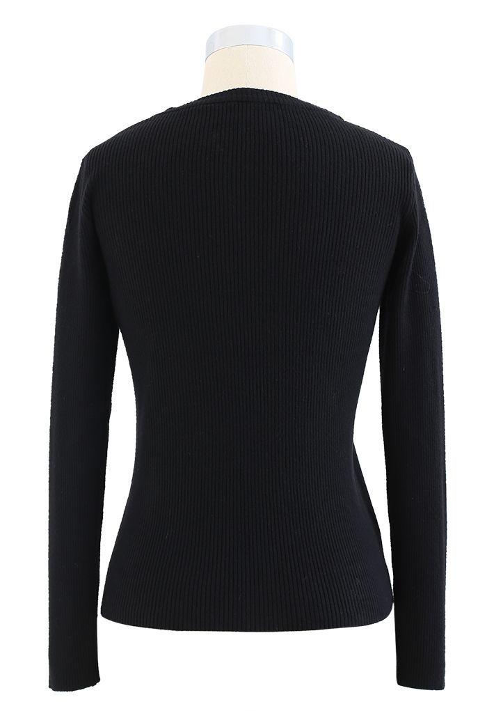 Zipper Up Ribbed Knit Top in Black - Retro, Indie and Unique Fashion