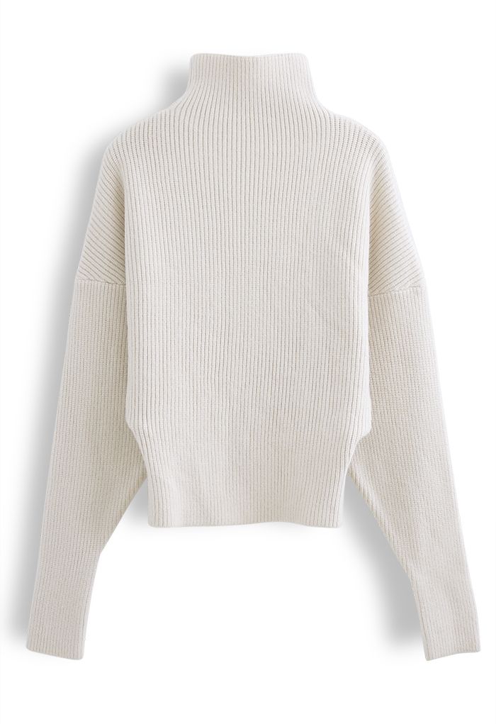 Batwing Sleeves Turtleneck Rib Knit Sweater in Cream - Retro, Indie and ...