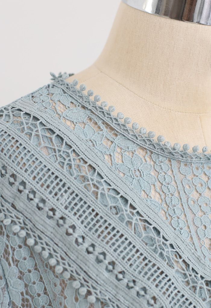 Crochet Lace Tiered Peplum Top in Dusty Blue - Retro, Indie and Unique ...