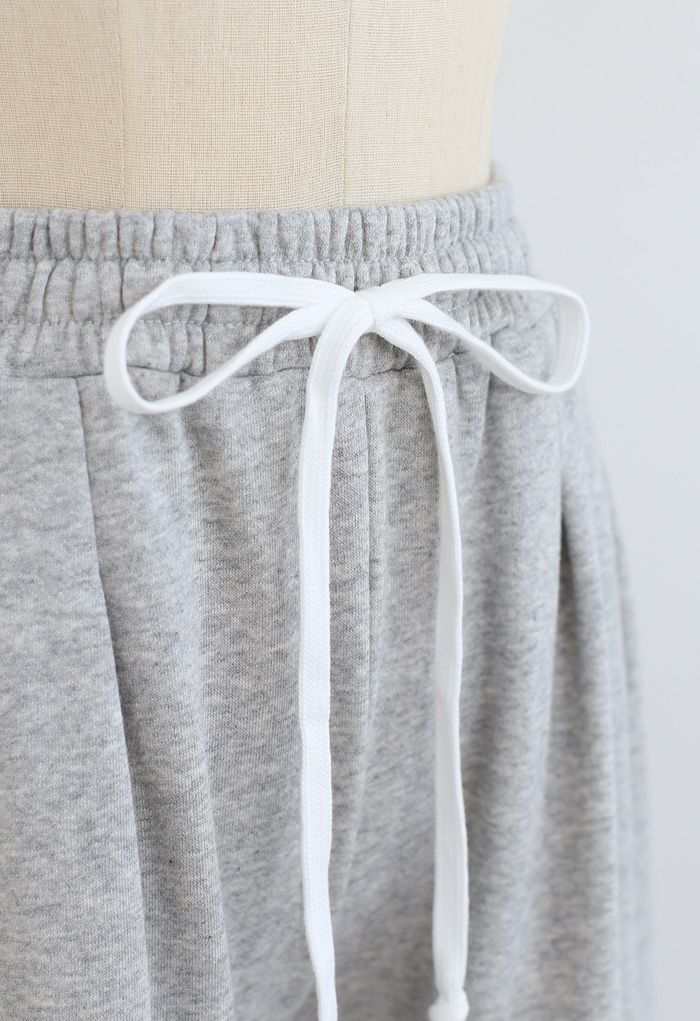 Cropped Wide-Leg Raw Cut Drawstring Pants in Grey - Retro, Indie and ...