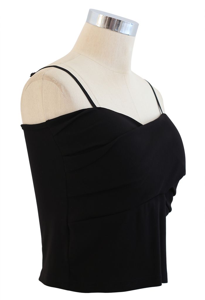 Cross Wrap Fitted Cami Top in Black - Retro, Indie and Unique Fashion