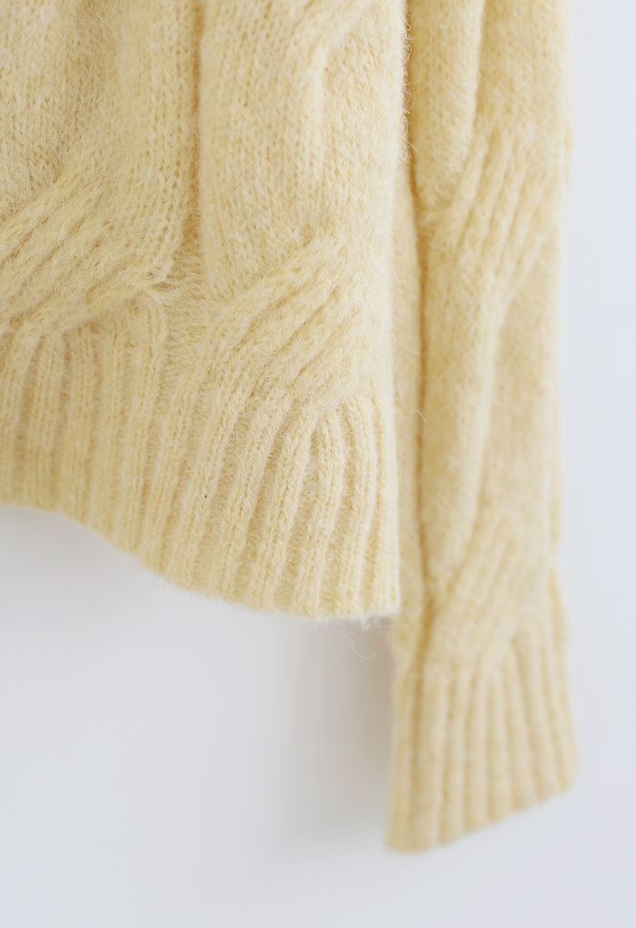 Fuzzy Crew Neck Cable Knit Sweater in Yellow - Retro, Indie and Unique ...
