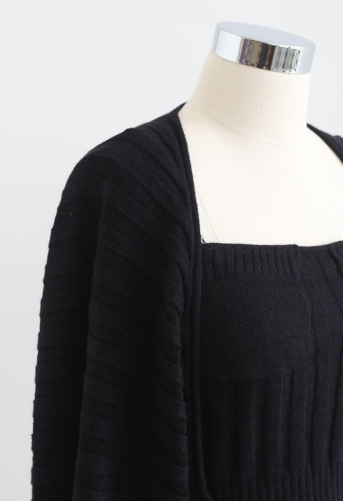 Rib Knit Crop Cami Top and Sweater Sleeve Set in Black - Retro, Indie ...